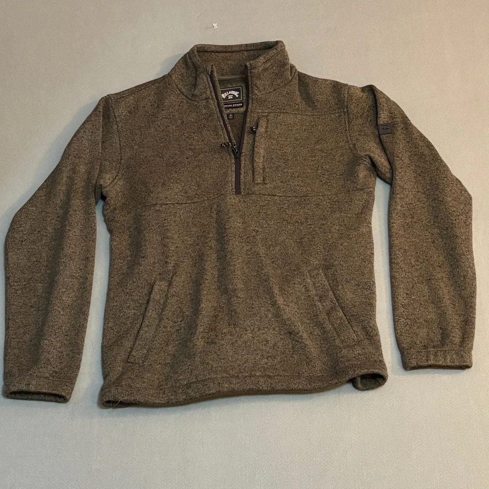 Billabong Adventure Division Mens M Quarter Zip Fleece Pullover Sweater Brown - Picture 1 of 5